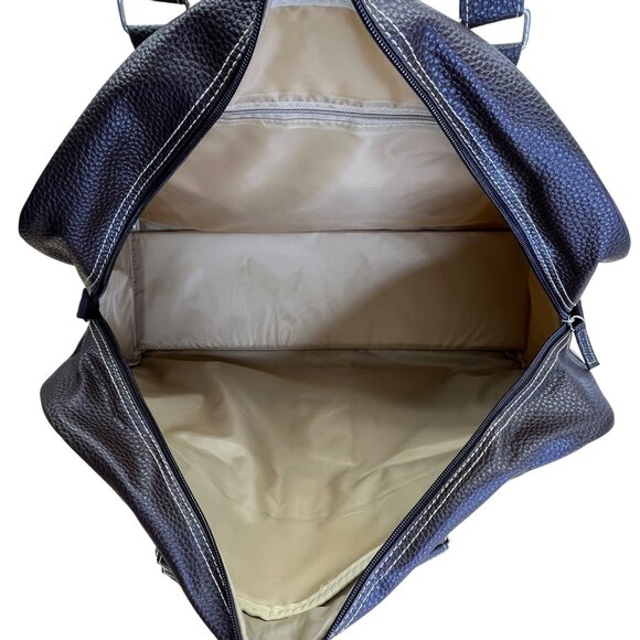 Unbranded Beige Canvas & Brown Faux Leather With Dual Handles Travel Duffel Bag - Picture 10 of 12